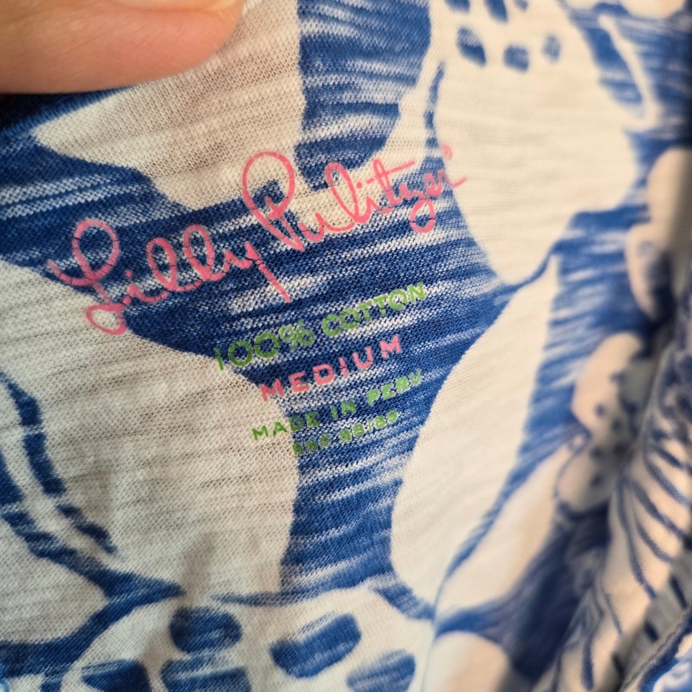 Lilly Pulitzer Blue White Floral Sea Creature Cotton V-Neck Tassel Dress M READ - Picture 3 of 8